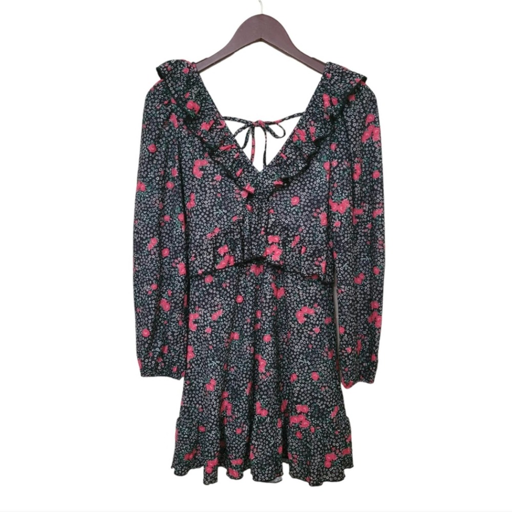 NWT TOPSHOP Double - V Long Sleeve Jersey Minidress in Multi Size 4